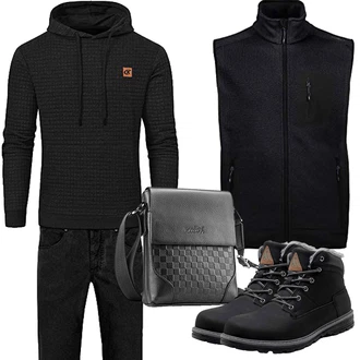 Outfit mit Schwarz/Dunkelgrau/Braun Kapuzenpullover/Hoodie/Ausgefallener Hoodie/Unisex Hoodie/Kapuzenpullover/Sport Hoodie/Strick Hoodie YuKaiChen "Herbst Outfits"