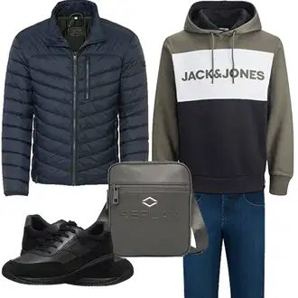 Outfit mit Dunkelgrün/Grün Kapuzenpullover/Damen Pullover/Sport Sweatshirt/Hoodie/Vintage Hoodie/Unisex Hoodie/Ausgefallener Hoodie/Sport Hoodie/Fleece Pullover Jack & Jones "Herbst Outfits"