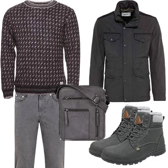 Outfit mit Schwarz/Grau/Dunkelgrau/Dunkelgrün/Hellgrau Thermostiefel/Winter Sneaker/Winter Stiefel/Gefütterte Stiefelette/Klassischer Stiefel/Wattierte Stiefel/Winter Stiefelette/Wasserfester Schuh/Wasserdichter Stiefel/Herren Lederschuhe Mishansha "Herbst Outfits"