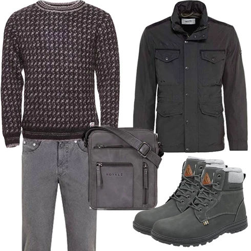 Cord Dunkelgrau/Grau/Dunkelgrün UniformJacke/CargoJacke/MilitärJacke/WachsJacke Camel Active kombinieren