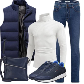 Outfit mit Dunkelblau/Blau Reiseweste/Sport Weste/Funktionsweste/Trachtenweste/Kunstfaserweste/Kurze Weste/Lange Weste/Wendeweste/Daunenweste/Puffer Weste/Ärmellose Weste LEZUAN "Herbst Outfits"