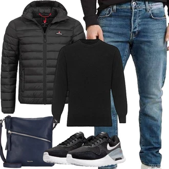 Outfit mit Dunkelblau Schulranzen/Schultertasche/Schultertasche/Umhängetasche Tamaris "Herbst Outfits"