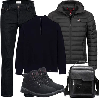 Kunstfell Outfit mit Schwarz Wattierte Stiefel/Klassischer Stiefel/Schnürstiefel/Winter Stiefel/Wasserfester Schuh/Wasserdichter Stiefel/Gefütterte Stiefelette/Winter Stiefelette/Winter Sneaker/Herren Lederschuhe ASTERO ASTERO "Herbst Outfits"