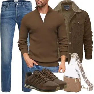 Mit Bauch Outfit mit Braun/Beige Gürteltasche/Handytasche/Gürteltasche/Schultertasche/Umhängetasche Suweir "Herbst Outfits"