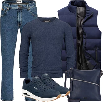 Outfit mit Dunkelblau/Blau Reiseweste/Sport Weste/Funktionsweste/Trachtenweste/Kunstfaserweste/Kurze Weste/Lange Weste/Wendeweste/Daunenweste/Puffer Weste/Ärmellose Weste LEZUAN "Herbst Outfits"