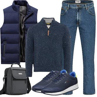 Outfit mit Dunkelblau/Blau Reiseweste/Sport Weste/Funktionsweste/Trachtenweste/Kunstfaserweste/Kurze Weste/Lange Weste/Wendeweste/Daunenweste/Puffer Weste/Ärmellose Weste LEZUAN "Herbst Outfits"