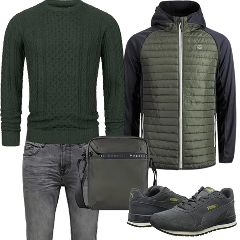 DunkelGrün/Grün LaufJacke/Leichte Jacke/Verstaubare Jacke/HybridJacke Jack & Jones kombinieren