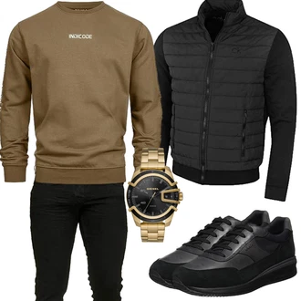 Rundhals Outfit mit Khaki/Beige/Braun Pullover mit Stehkragen/Women's Fleece Sweatshirts/Sport Sweatshirt/Damen Pullover Indicode "Herbst Outfits"