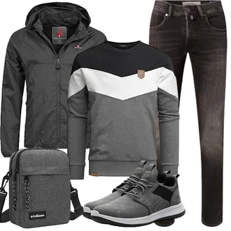 Outfit mit Grau/DunkelGrau/HellGrau/Silber Damen Pullover/Pullover mit Stehkragen/Ausgefallener Hoodie/Sport Hoodie/Sport Sweatshirt Amaci&Sons "Herbst Outfits"