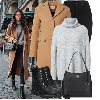Outfit sa Crna/Tamnosiva/Siva/Bež/Smeđa Sportski dodatak/Novčanik/Privjesak/Maska/Privjesak/Privjesak Za Ključeve L.CREDI "Jesenski izgled"