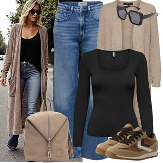 Outfit s Světle modrá/Modrá Zvonová Kalhoty/Kalhoty se Štěrbinou/Kalhoty s dírou Only "Podzimní Look"