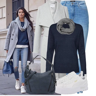 Kombinacije sa stilom Estetika sa Siva/Bijela Tenisica za tenis/gimnastička papuča/cam cipela/cipela za trčanje/Tenisica za fitness Puma "Jesenski outfiti"Look: Ekstravagantno, Bad Taste, Unisex, Hip Hop, Skater, 90-ich, Estetika, Sportski