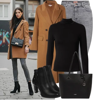 Outfit s Béžová/Černá/Šedá/Bílá Pouzdro/Přívěsek/Collier/Brýle/Sportovní doplněk/Sluneční Brýle L.CREDI "Cool podzimní outfit"