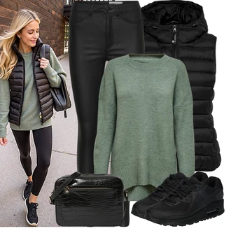 Air Max 90 Outfit sa Crna/Svjetloplava/Siva/Plava cam cipela/gimnastička papuča/Tenisica za fitness/cipela za trčanje Nike Sportswear "Jesenski izgled"