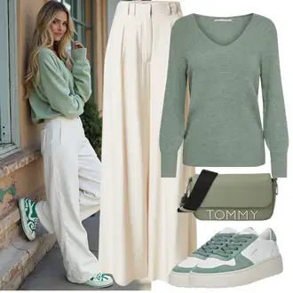 Outfit sa Zeleno/Tirkizna/Svjetlozelena Vintage tenisica/Ljetna tenisica/Tanka tenisica/Niska Tenisica/Kožna tenisica/Tenisica s platformom Copenhagen "Jesenski izgled"
