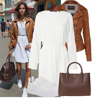 Outfit s Bílá/Krémová/Šedá Šaty s Páskem/Pletené Šaty/Šaty s dlouhým rukávem/Mušelínové šaty/Občanské šaty/Košilové šaty/Svetrové Šaty/Tunikové šaty VERO MODA "Podzimní Look"