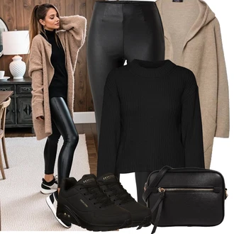 Outfit s Béžová/Šedá/Hnědá/Khaki Kardigan Svetr kroj/Kašmírový kardigán/Svetr s podšívkou/Dlouhé Kardigany/Zimní svetr/Vlněný kardigán/Zavinovací svetr Zwillingsherz "Podzimní vzhled"