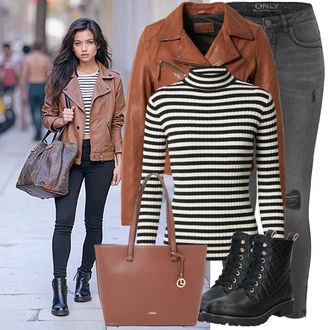 Outfit s Hnědá/Oranžová Kožené Bund Bunda z Umělé Kůže/Kožená vintage bunda/Motorkářská bunda/Motorkářské Bund/Kožené Bund Oakwood "Cool podzimní outfit"