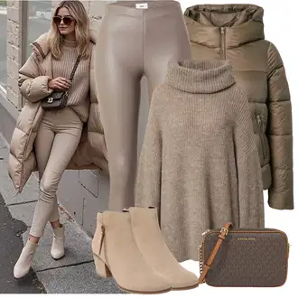 Outfit s Hnědá/Béžová/Šedá/Khaki Prošívaná Bunda/Puchová Bund/Zimní Bund/PodZimní Bunda/Letní peřová bunda/Bunda s Kapucí/Udržitelná bunda/Nafukovací Bund VERO MODA "Podzimní vzhled"