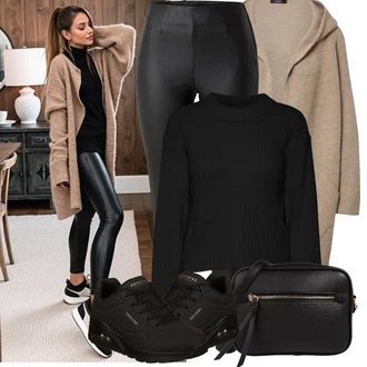 Outfit s Béžová/Šedá/Hnědá/Khaki Kardigan Svetr kroj/Kašmírový kardigán/Svetr s podšívkou/Dlouhé Kardigany/Zimní svetr/Vlněný kardigán/Zavinovací svetr Zwillingsherz "Podzimní vzhled"