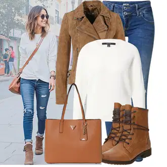 Outfit s Šedá/Hnědá/Khaki/Béžová Bunda s Bočním Zipem/Kožené Bund Kožená vintage bunda/Bunda z Umělé Kůže/Motorkářské Bund/Kožené Bund/Motorkářská bunda Freaky Nation "Podzimní Look"