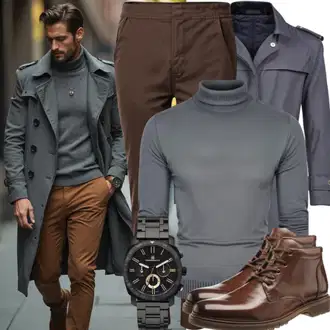 Wolle-seide Warme Outfit mit Dunkelblau/Grau Tweed Mantel/Gehröck/Wollfleece Mantel/Schmal Geschnittener Mantel/Kaschmir Mantel/Blazermantel/Wintermantel Wollmantel KUDORO "Herbstliches Freizeit Outfit"
