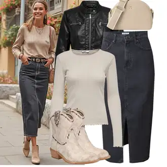 Outfit s Béžová Kovbojská Bota/Kovbojská kotníková bota/Westernová Kotníková Bota/Letní kotníková kozačka ASH "Podzimní outfity"