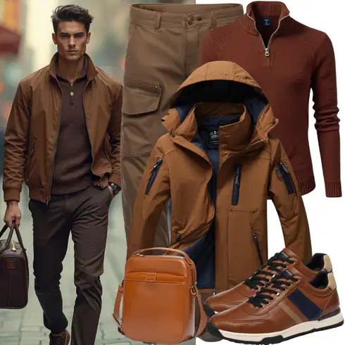 Khaki/Braun CargoHose BABISTA kombinieren mit Braun MannsTasche/TrageTasche Calvin Klein