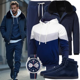 Regen Outfit mit Dunkelblau/Blau Schnürer/Schnürschuh/Stoffschuh/Schuh Ohne Schnürsenkel/Flache Stiefelette Geox "Herbstliches Freizeit Outfit"