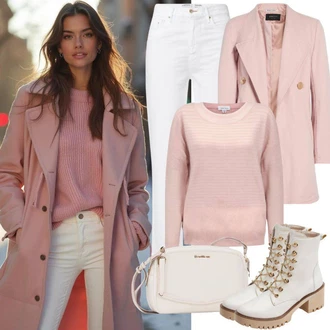 Sexy Outfit Zima mit Rdeča/Roza/Temno rdeča/Škrlatna Pulover z Resicami/Osnovni Pulover/Volnen Pulover/Pulover Carmen/Pulover za dojenje/Pulover iz Kašmirja/Zimski Pulover/Fini Pleteni Pulover/Pleteni Pulover/Pulover z vzorcem pletenja/Pulover Nicki/Pulover z Okroglim Izrezom artigli, Krem/Bela Nagubani Škorenj/Poletni gležnjar/Podloženi Gležnar/Usnjeni gležnjar/Klasični gležnjar MICHAEL Michael Kors "Hladno jesensko oblačilo"