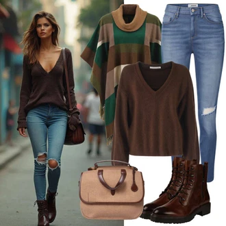 Outfit s Černá/Hnědá/Fialová Podzimní bunda/Pončo/Neobvyklá bunda/Bunda s 3/4 Rukávem/Letní Bund/Udržitelná bunda/Krabice bunda/Blůzová Bunda/Jarní bunda About You "Ideální pro podzim"