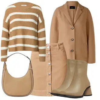 Jesenske Outfiti mit Bež/Khaki/Rjava Denim Krilo/Krilo 60-ih/Mini Krilo 70-ih/Krilo iz 90-ih/Cargo Krilo/Študentsko Krilo/Velvet Krilo/Mini Krilo/Moderno Krilo/Krilo šolske uniforme mads norgaard "Jesenska obleka za prosti čas"