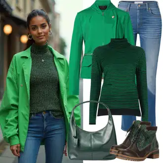 Elegantan Outfit sa Plava/Svjetloplava Traperice Kožna Jakna/Push-up Traperice/Kožne Cipele/Traperice Slim Kroja/Slip-on Traperice/Zimska jakna/High Waist Traperice/Termo Traperice/Čizma do Gležnja/Traperice Standardnog Kroja DeFacto "Jesenska odjeća"Look: moderne, Ležerno, Elegantan, cool, Egirl, Nježna djevojka, Francuske, Disko