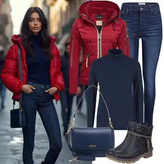 vypchaný Outfit sa Tamnoplava/Plava Kožna Jakna/Zimska jakna/Push-up Traperice/Kožne Cipele/High Waist Traperice/Termo Traperice Noisy may "Jesenska slobodna odjeća"