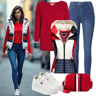 Kombinacije za tenis Duga sa Tamnocrvena/Crvena/Vinski Crveno/Ljubičasta/Pink Torba za rame/Torba Za Preko Ramena/baguette vrećica/Torba za pisma Tommy Hilfiger "Jesenska slobodno vrijeme odjeća"