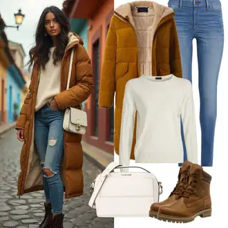 Chic kombinacije Veći brojevi sa Smeđa/Narandžasta Sweater majica/Parka velike veličine MARIKOO "Jesenski izgled"