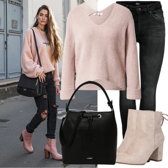 Vysoké Podpatky Outfit s Béžová/Hnědá Kotníková Bota Na Podpatku/Zimní kotníková bota/Kotníková Bota s Podšívkou/Letní kotníková kozačka/Šněrovací Kotníková Bota About You "podzimní outfit pro každý den"