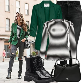 Lak Outfit s Černá Kozačka Šněrovací Kotníková Bota/Motorkářská bota/Bojová Bota/Plochá Kotníková Bota Tamaris "podzimní outfit pro každý den"