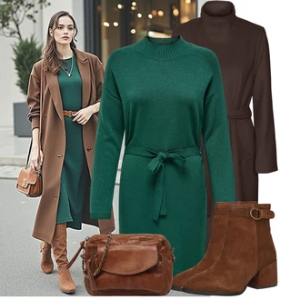 Outfit s Šedá/Hnědá/Tmavě zelená/Tmavě hnědá Přechodový Kabát/Lodenový kabát/Kašmírový Kabát/Vlněný Kabát/Trenčkot/Dlouhý kabát/Midi Kabát/Zimní Kabát Vlněný kabát/Dlouhý Kabát VERO MODA "Cool podzimní outfit"
