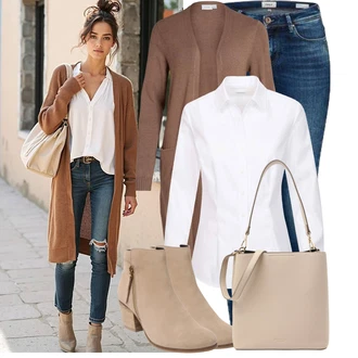 Outfit sa Smeđa/Bež/Ljubičasta/Siva Pletenina/Pletivo Veći Broj/Tunika Vila "Jesenski outfiti"