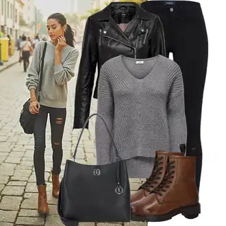 Outfit sa Crna/Tamnosiva/Siva/Bež/Smeđa Sportski dodatak/Novčanik/Privjesak/Maska/Privjesak/Privjesak Za Ključeve L.CREDI "Jesenski outfiti"
