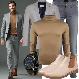 Laufen Outfit mit Braun/Beige/Khaki Gummistiefelette/Lederjacke/Klassischer Stiefel/Schnürstiefel/Wasserfester Schuh Birkenstock "Leisure Outfit"Look: Laufen, Trekking, Skating