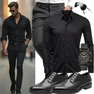 Outfit mit Schwarz Business Hemd/Hemdbluse/Casual Hemd/Businesshemd/Bügelfreies Hemd Tommy Hilfiger "Mafia Outfits"