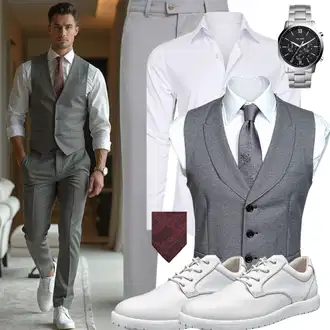 Outfit mit Grau/Hellgrau/Dunkelgrau Modern Pullunder/Businessweste/Softshellweste/Reitweste/Wollweste witt "Mafia Outfits"