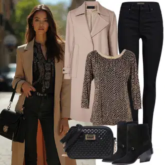 outfit mit Rjava/Bež Women's Trenchcoats/Prehodni Plašč/Vintage plašč/Midi Plašč/Plašč iz Kašmirja/Oversize Plašč/Volneni Plašč/Volnen Zimski Plašč Guess "Moden jesenski videz"