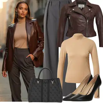 Vysoké Podpatky Outfit s Bílá/Černá/Hnědá/Žlutá Guess "Podzimní Look"