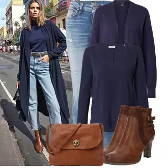 Denim/Traper Outfit sa Plava/Tamnoplava Majica I Top Veći Broj/Bluza i Tunika/Bluza Veći Broj/Pletivo Veći Broj Marc O'Polo Denim "Jesenski outfiti"