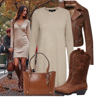 Outfit s Hnědá/Oranžová/Tmavě hnědá Kožené Bund Bunda z Umělé Kůže/Motorkářská bunda/Kožené Bund/Motorkářské Bund/Kožená vintage bunda Oakwood "Trendový podzimní outfit"
