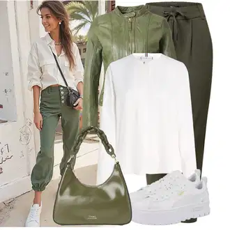 Outfit s Tmavě Zelená/Zelená Kožené Bund/Kožená vintage bunda/Motorkářská bunda/Motorkářské Bund/Bunda z Umělé Kůže/Bunda s Bočním Zipem/Kožená Bomber Bund/Jezdecká bunda gipsy by mauritius "Outfit na podzim"