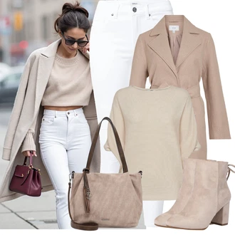 Vysoké Podpatky Outfit s Béžová/Hnědá Kotníková Bota Na Podpatku/Zimní kotníková bota/Kotníková Bota s Podšívkou/Letní kotníková kozačka/Šněrovací Kotníková Bota About You "Podzimní vzhled"